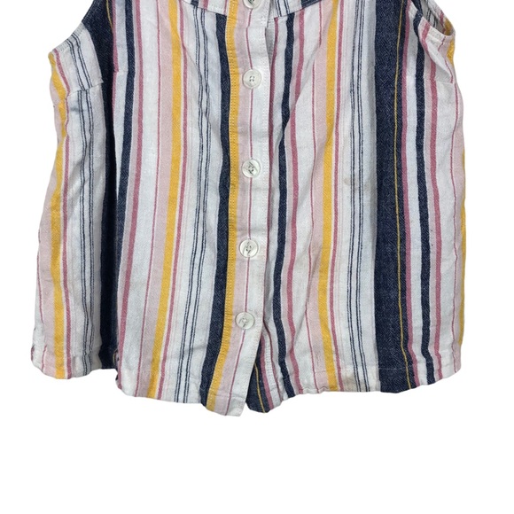 Liz Claiborne Linen Blend Cropped Tank Top, Button Front, Striped, Layer, SZ M - Picture 7 of 8